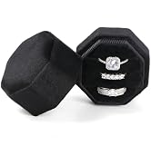 MFXIP Velvet Ring Box, 3 Slots Wedding Ring Box, Vintage Octagon Premium Jewelry Display Holder G...