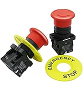 mxuteuk 2pcs 22mm 2 NC Red Mushroom Emergency Stop Push Button Switch AC 660V 10A, 1 Year Warrant...