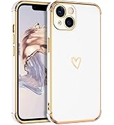 DOMAVER for iPhone 13 Case Luxury Cute Gold Heart for Women Girls, Full Camera Protector Shockpro...
