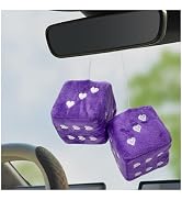 Gasedin 1 Pair Fuzzy Plush Dice for Car Mirror, 3'' Retro Square Dice with Heart-Shape, Plush Ret...