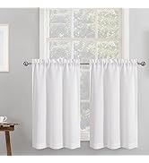 Chyhomenyc 2 Panels White Kitchen Curtains 36 Inch Length Tier Curtains, Faux Linen Textured Smal...