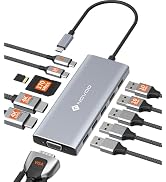 NOVOO USB C Docking Station Dual Monitor, 12-in-1 USB C Hub with HDMI 4K, VGA, USB 10Gbps, SD/TF,...
