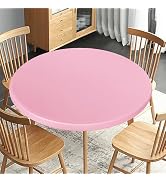Obstal Fitted Round Table Cloth, Reversible Waterproof Stain Resistant Elastic Stretch Tablecloth...