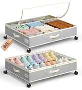 Yecaye 80L Under Bed Storage with Wheels, 2 Pack Under Bed Storage Containers with Lids for Cloth...
