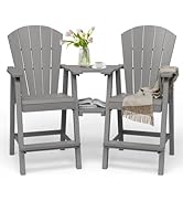 SUUNYN Tall Adirondack Chairs Set of 2, HDPE High Adirondack Chairs with Double Removable Trays, ...
