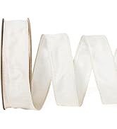 LaRibbons Ivory Ribbon Wired 1 Inch x 10 Yards Cream White Dupioni Ribbon for Christmas Gift Wrap...