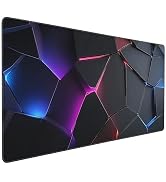 Buslint Extended Gaming Mouse Pad, Neon 3D Geometric Design, Non-Slip Base, Stitched Edge, 35.4 x...