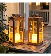Solar Lanterns Outdoor Waterproof, 2Pack 13" Metal Decorative Lanterns with LED Flickering Flamel...
