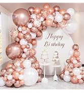 Haolongfa Rose Gold Balloon Garland Arch Kit, Women Birthday Party Decor | 134 Pcs Rose Gold Whit...