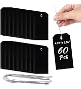 PLULON 60 Pcs Black Tags with String Wire Plastic Tags 4 3/4" x 2 3/8" Shipping Labels Tag for La...