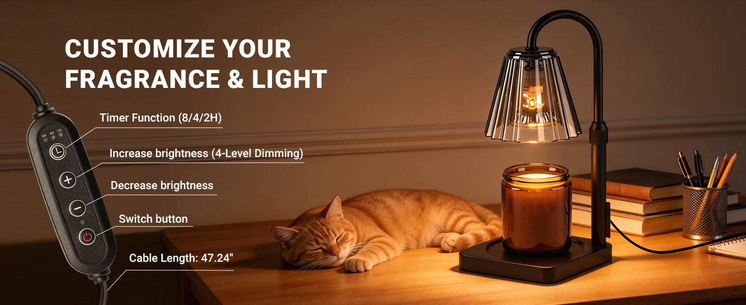 Fubink black candle warmer lamp with timer & dimmer, adjustable height for customized light