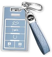MILD EAST for Cadillac Key Fob Cover with Keychain, 5-Button Key Case for Escalade SRX CTS ATS XT...