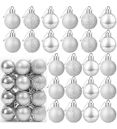 24 Count Small Silver Ornaments for Mini Christmas Tree, Small Shatterproof Christmas Tree Orname...