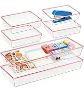 6 Pack Large Size Clear Stackable Drawer Organizer Trays, Rose Gold Rim Makeup Drawer Storage Tra...
