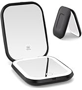 WOBSION 5X Magnification Portable Compact Mirror with Light, Rechargeable LED Travel Makeup Mirro...