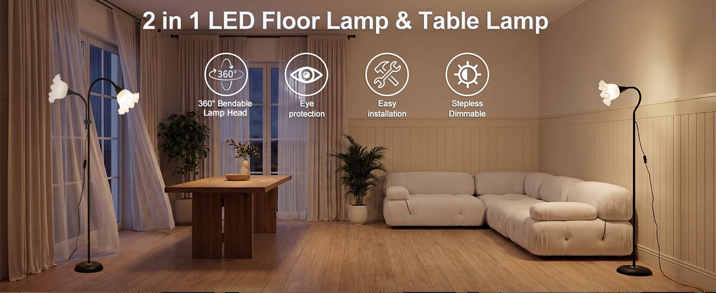 Short Floor Reading Lamps for living room with Adjustable Gooseneck Bendable