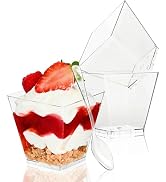 TOFLEN 50 Pack 3.5 oz Plastic Dessert Cups with Spoons, Irregular Square Mini Dessert Bowls for P...