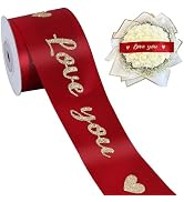 TONIFUL Claret Satin Ribbon with Glitter Love You Print - 2 Inch x 10 Yards Valentine Ribbon for ...