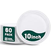 DaYammi 100% Compostable Paper Plates 10 Inch, 60-Pack Heavy Duty Paper Plates Bulk,Biodegradable...