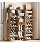 HOOBRO 10 Tier Shoe Rack Tall, 47" Large Wooden Shoe Rack Organizer, 61" Tall Shoe Shelf with Cub...