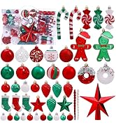 125 Pcs Christmas Tree Ornaments Set, Red Green White Christmas Ornaments Shatterproof Christmas ...