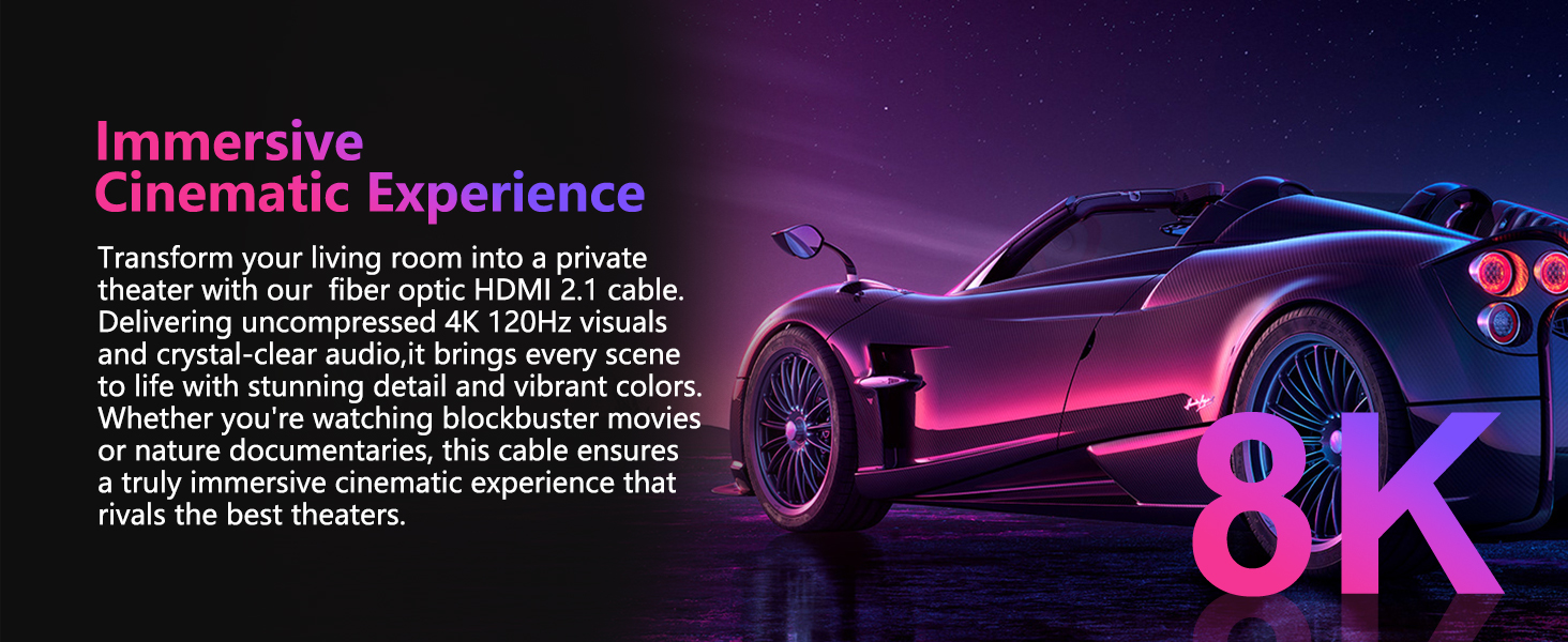 HDMI 2.1 Cable 4K 8K Fiber Optic HDMI Cable 8K@60Hz 4K@120Hz,48Gbps,Dynamic HDR,HDCP 2.2&2.3, 3D