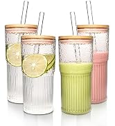 ANOTION Glass Cups with Lids and Straws - 22oz Coffee Cups Drinking Glasses Iced Coffee Cup Reusa...