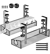 Under Desk Cable Management Tray Black, No Drill Desk Cable Management Organizer with Clamp for D...