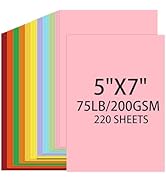 Cardstock 5x7, 220 Sheets, 10 Assorted Colors Construction Paper, 5x7 Cardstock Paper, 75lb/ 200g...