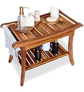 Shower Stool Bench Chair Waterproof with Storage Shelf for Shaving Legs, Spa, Bath Seat, Inside S...
