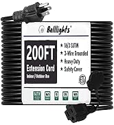Belllights 16 SJTW AWG Heavy Duty Power Cord 3 Prong Extension Cord, NEMA 5-15P to NEMA 5-15R, Po...