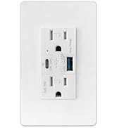 65W GaN USB C Wall Outlet, 15 Amp Tamper Resistant Receptacle with PD Fast Charging Type C & USB ...