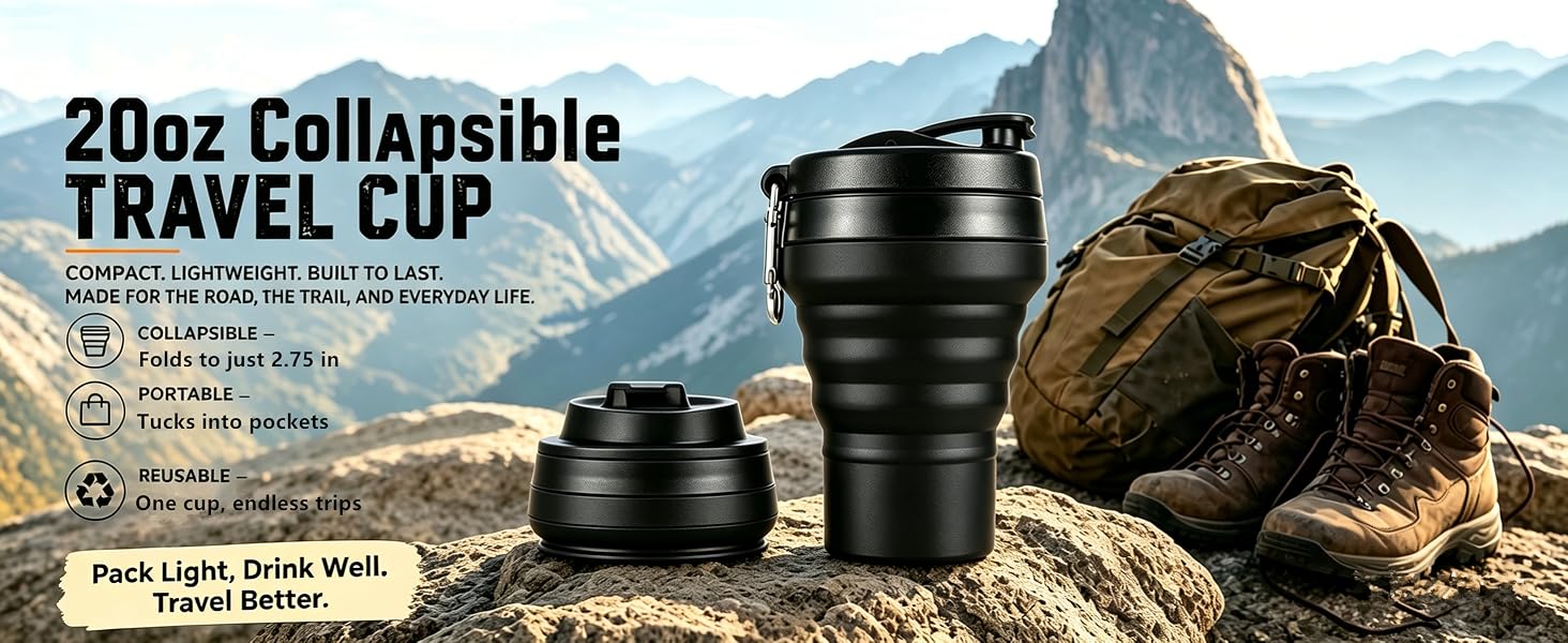 Silicone Coffee Cup with Straw lid Collapsible Cups for Traveling 20oz Lightweight Folding-1