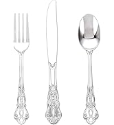 Joyido 90PCS Silver Plastic Silverware - Heavy Duty Silver Disposable Cutley - Fancy Plastic Uten...