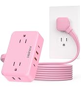 HOPOW Pink Extension Cord, 6 Ft Ultra Thin Pink Power Strip, 4 AC Wide Spaced Outlets and 4 USB (...