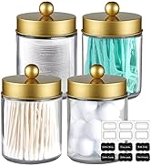 Amolliar 4 Pack Apothecary Jars Bathroom Vanity Storage Organizer Set -Countertop Canister with S...