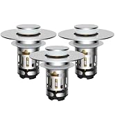 Hibbent 3 Pack Upgraded 3 in 1 Bathroom Sink Drain Strainer, Universal Pop Up Stopper with Remova...