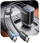 SUPERONE 90W Retractable Car Charger with Dual Type C Cables, Car Adapter USB C Fast Charger, 5-i...