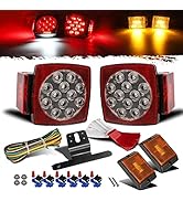 Partsam 12V Waterproof Square LED Trailer Tail Light Kit Clear Lens Red Trailer Brake Stop Tail T...
