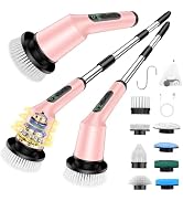 Shower Scrubber with Long Handle, Shower Cleaner Brush with 8 Floor Machine Pads, Cordless Electr...