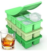 Large Silicone Ice Cube Trays with Lids, ZDPMK 3 Pack Large Whiskey Ice Cube Molds, Easy-Release ...