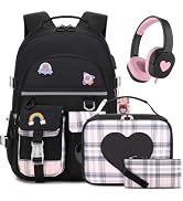 ACESAK Backpack for Girls with Headphones - Girls Backpack with Lunch Box, Pencil Case & Kids Hea...