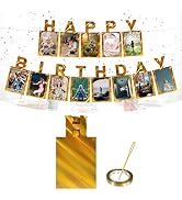 cabzymx Unique Gold Birthday Photo Banner, Waterproof Happy Birthday Signs with 4x6 inches Photo ...