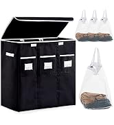 Large Laundry Hamper with Lid 3 Section by YOUDENOVA, 140L Tall Laundry Basket with Removable Bag...