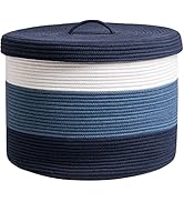 20" x 20" x 15" Extra Large Storage Basket with Lid, Cotton Rope Storage Baskets, Laundry Hamper,...