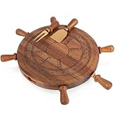 PICNIC TIME Helmsman Lazy Susan Cheese Board and Tool Set, Charcuterie Board Set, Wood Cutting Bo...