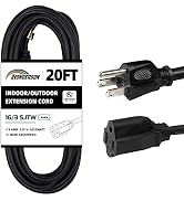 HONDERSON 20FT Outdoor Extension Cord-16/3 SJTW Durable Black Extension Cable with 3 Prong Ground...