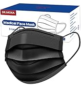 100Pcs Medical Grade Black Disposable Face Masks -3 Ply Face Mask for Adults -USA Made Masks, Com...