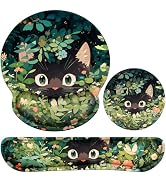 Mouse Pad with Wrist Rest Set, 3-in-1 Keyboard Wrist Rest Anime Black Cat Set, Gaming Mousepad fo...