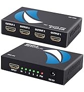 Movcle HDMI Splitter 1 in 4 out Full Ultra HD 1080P 4K/2K 1X4 Port Box Hub with US Adapter v1.4 P...